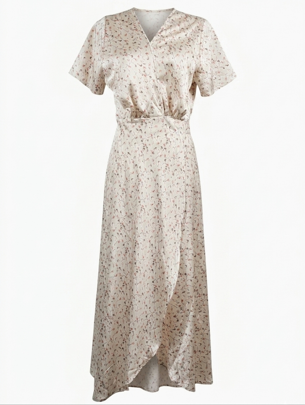 Bishop + Young Victoria Floral True Wrap Maxi Dress Satin V-Neck Cream S